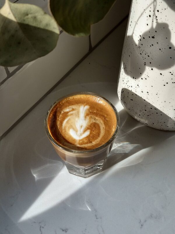 cortado cup with latte art