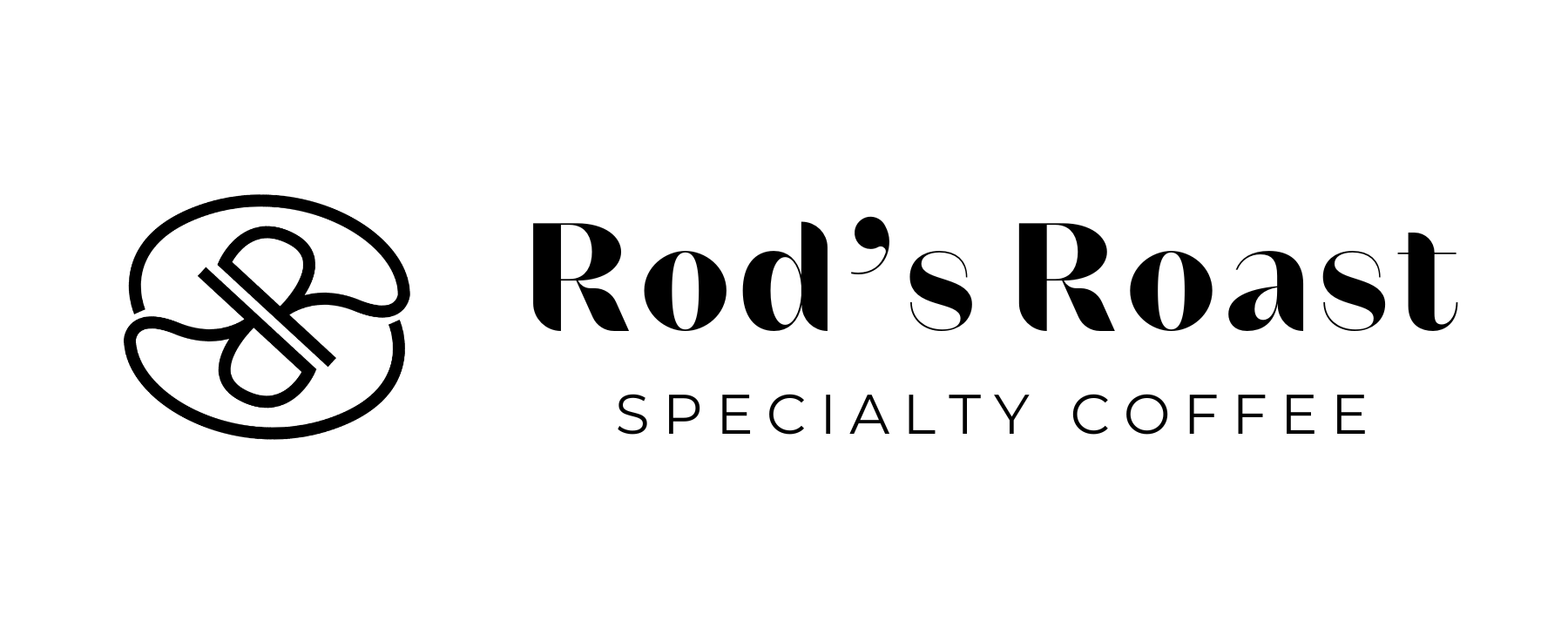 logo of coffee bean with two Rs, rod's roast specialty coffee text to the right