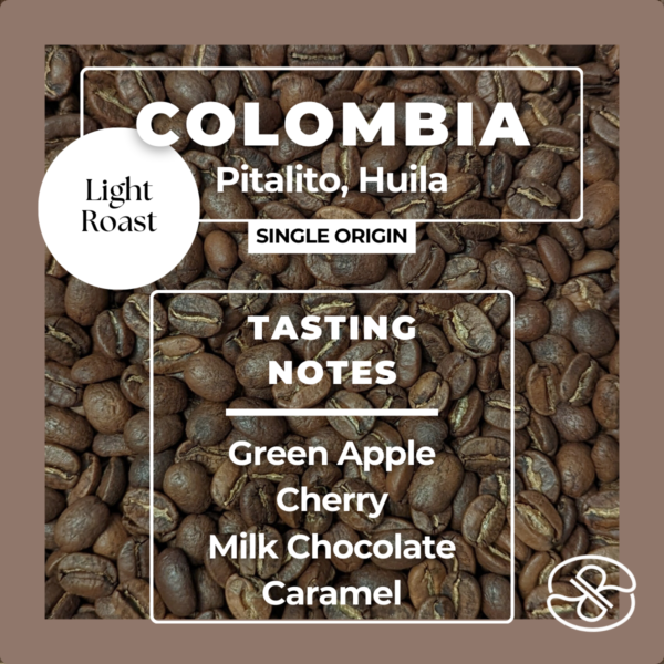 Colombia coffee label with taste notes light roast