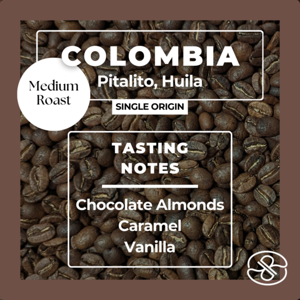 Colombia coffee label with taste notes medium roast